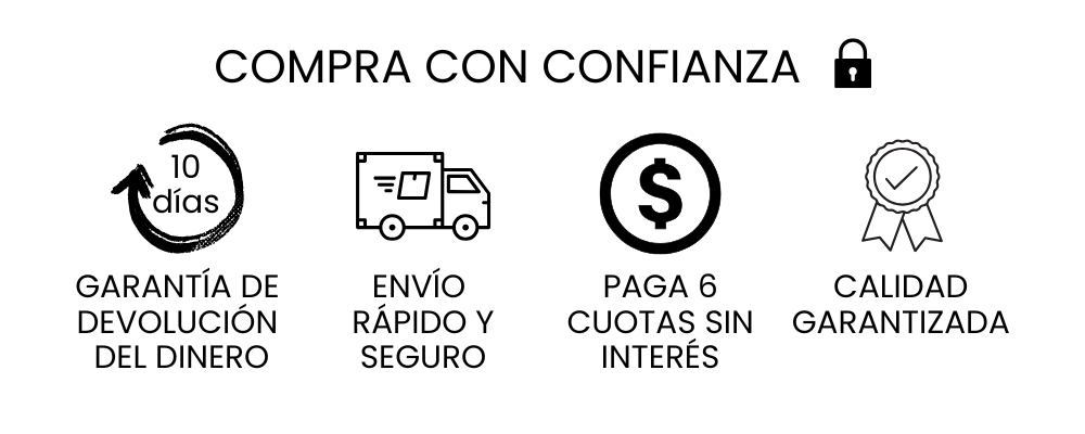 Compra con confianza. 10 días de garantía de devolución del dinero. Envío rápido y seguro. Paga 6 cuotas sin interés. Calidad garantizada.